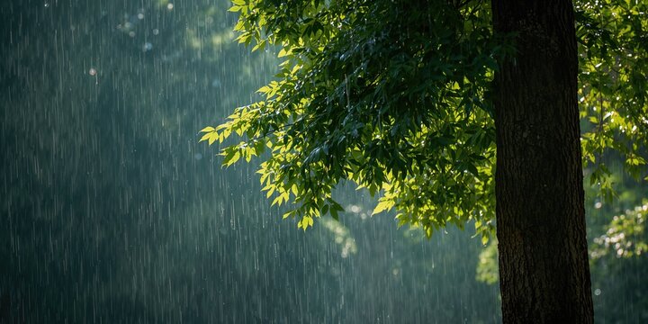 Summer rain in the park, weather impact on outdoor environments