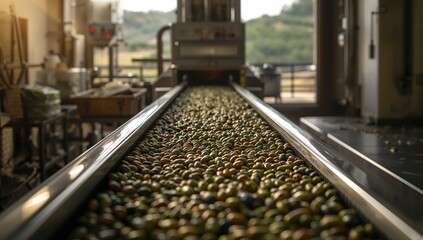 Olive processing line in a manufacturing plant, focusing on equipment safety procedures