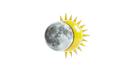 Sun and Moon Eclipse Illustration on White Background