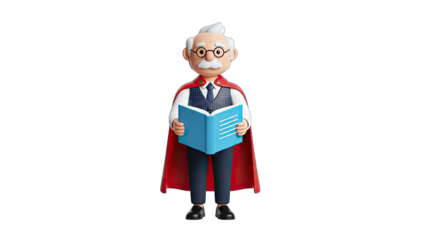 Superhero Professor Reading a Book on White Background