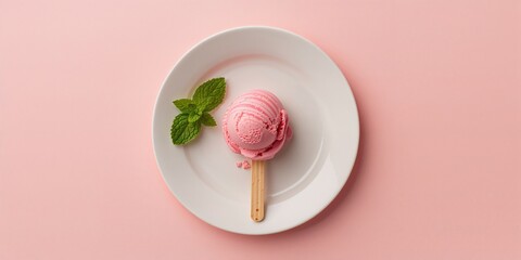 Pink ice cream scoop with biscuit stick, designed as a colorful sweet snack, National Ice Cream Day