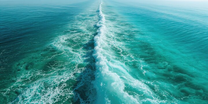 Sea scene featuring a colorful algal bloom with bluegreen waves, illustrating marine ecosystem dynamics