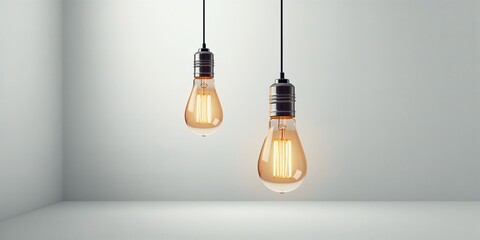 Ceiling with two hanging light bulbs illustrating increasing expenses and creative problem-solving, ideal for business strategy backgrounds