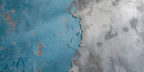 Worn gray wall with peeling blue paint used as a textured background for design projects, Earth Day
