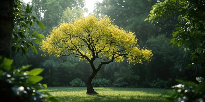 White shower tree with spreading branches, emphasizing urban greenery, Earth Day