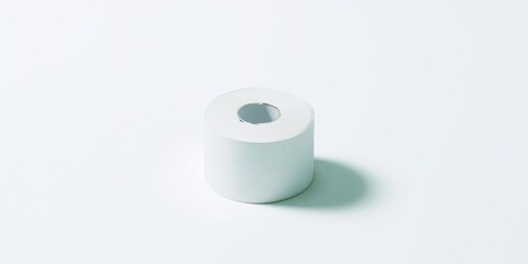 Single toilet paper roll against a plain white backdrop, focusing on bathroom essentials