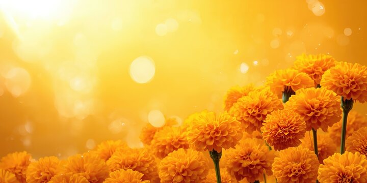 Yellow marigold flowers background, vibrant floral display used in cultural celebrations