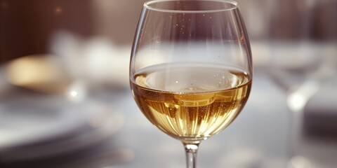 White wine glass showing transparency and light refraction, designed for editorial header backgrounds