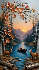 Naklejka premium Deer near a river in forest 