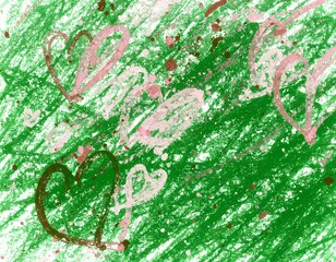 背景素材・ハート・グリーン・クレヨン画（AI生成画像）