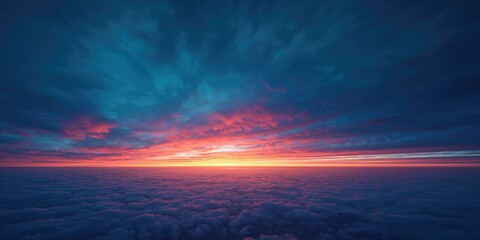 Fototapeta premium Vivid sunset with dramatic blue sky and vibrant clouds over a wide landscape, ideal for a scenic backdrop