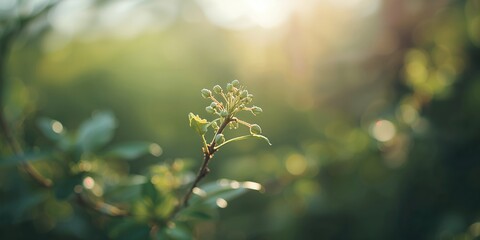 Early spring scene of a currant branch with fresh green shoots, highlighting seasonal plant development