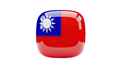 Taiwan Flag Icon: Glossy Button on White Background