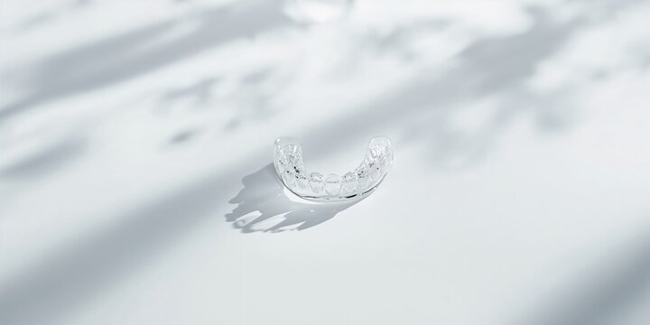 White background with a green dental retainer, highlighting orthodontic device structure and hygiene focus