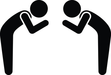 Two black stick figures facing each other performing a respectful bow or greeting