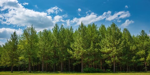 Summer tree line with clear sky, seasonal change and landscape preservation