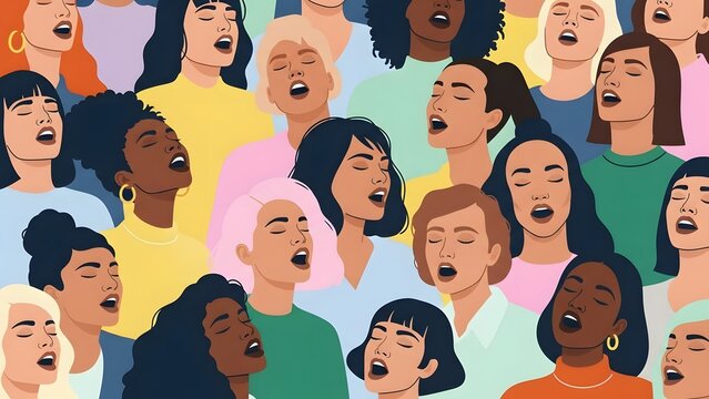 Diverse group of women singing together in harmony