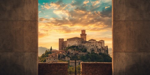 Naklejka premium Ancient stone construction of a medieval fortress, focusing on historical preservation, European Heritage Week