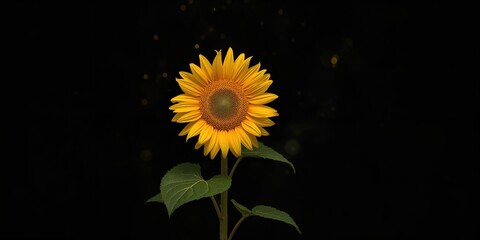 Sunflower and sunflower petals on black background, close-up for botanical detail or floral arrangement, summer, nature, leaf, sun, floral, beauty, plant, colorful