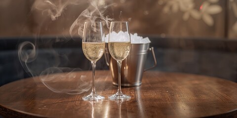 Pair of wine glasses containing sparkling wine, used for special occasions, World Alcohol Awareness Day