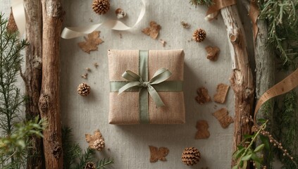 Close-up of a gift wrapped in reusable fabric textiles sustainable wrapping techniques, environmental awareness