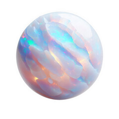 A large white opal gemstone with colorful iridescent hues on transparent background