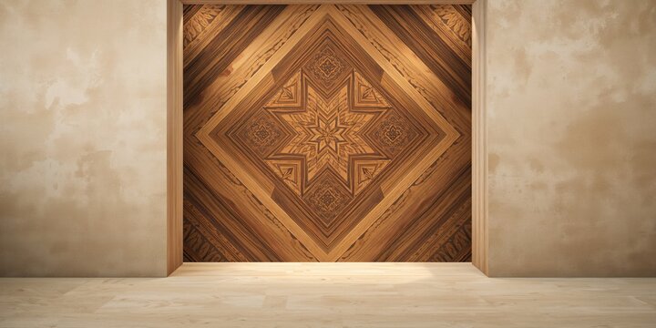 Intricate wooden parquet flooring showcasing mixed wood tones for interior decor backgrounds, pattern, vintage aesthetic