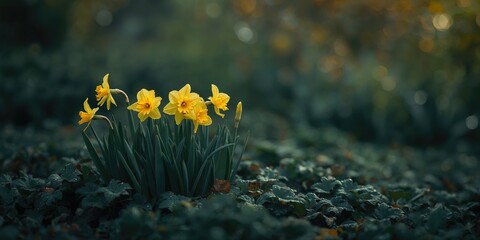 Spring daffodils in full bloom amidst lush foliage, seasonal flowering, World Nature Day
