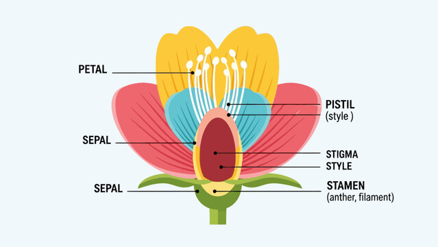 Diagram of a flowers anatomy with labeled parts