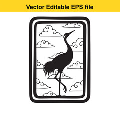 Naklejka premium vector editable file of a crane silhouette with clouds in a rectangular frame