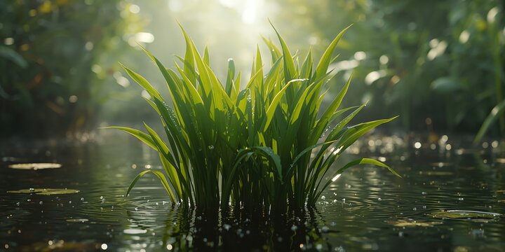 Swamp-dwelling green vegetable plants adapted to wetland environments, World Environment Day