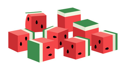 Watermelon Dice on White Background.