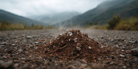 Wolf excrement found on an old mountain road in Serbia, wildlife tracking and conservation efforts