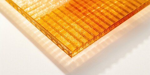 Close-up of polycarbonate plastic sheets panels used as translucent roofing material, structural features