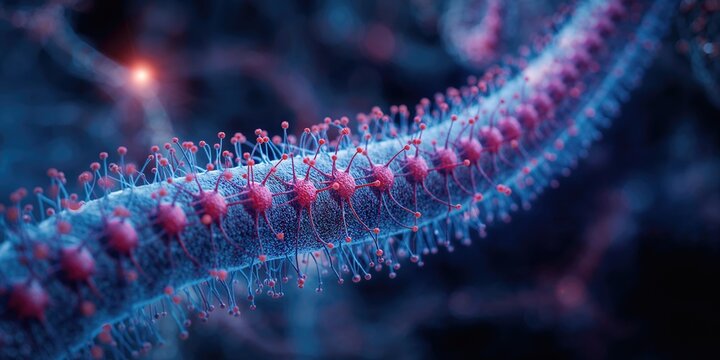 Neural pathway diagram focusing on the reticuloespinal dorsal tract with realistic synapses and vivid biological textures for research