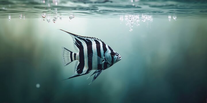 Zebra Angelfish in aquarium, showcasing freshwater fish species and tank maintenance