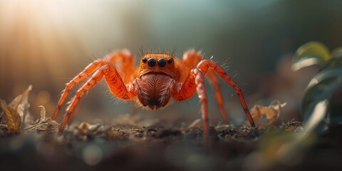 Close-up of a Brachypelma smithi spider on a textured background, highlighting species preservation efforts, Earth Day