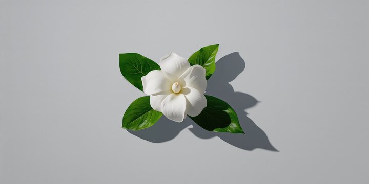 Plain gray surface used as a backdrop for white gardenia leaves, ideal for editorial layouts