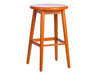 Modern Orange Wooden Bar Stool with Round Seat, Front View, Isolated on White