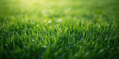 Fototapeta premium Close-up of a vibrant green lawn, ideal for landscape design planning, Earth Day