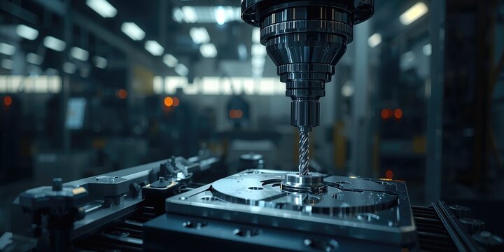 A high-tech 5-axis machining center cutting automotive parts using a solid ball end mill tool, focused on manufacturing accuracy