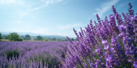 Fototapeta premium Violet flowers in a Turkish lavender garden, suitable for nature-themed UI backdrop