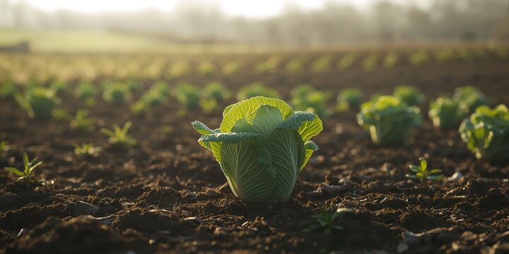 Young cabbage seedlings thriving in outdoor winter conditions, highlighting early-stage crop development - Powered by Adobe