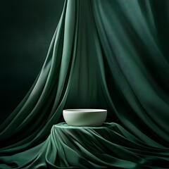An elegant green silk velvet theater backdrop features a decorative stage curtain pattern with a dark textile texture and a candle light presentation