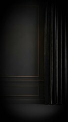 Elegant Black Curtain Draped Against Dark Textured Wall Background