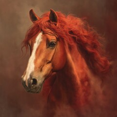 Obraz premium Fiery red horse with a luxurious flowing mane in a dramatic studio portrait
