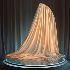 A beautiful bride in a lace wedding dress stands by elegant curtains tied with a gold ribbon, celebrating love and bridal beauty during her marriage ceremony decoration