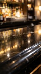 Obraz premium Elegant Bar Counter with Soft Lighting and Glimmering Bottles