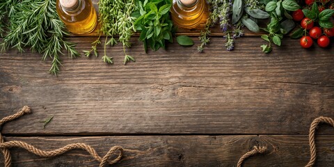 Herbs and condiments arranged on a wooden table surface, suitable for cooking or garnish, International Nutrition Week