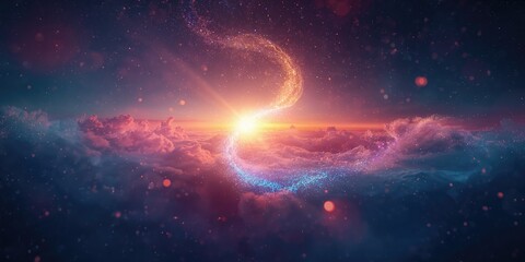 Obraz premium Colorful abstract design featuring dynamic light and space effects with white, black, blue, and glitter accents, ideal for graphic backgrounds and UI elements